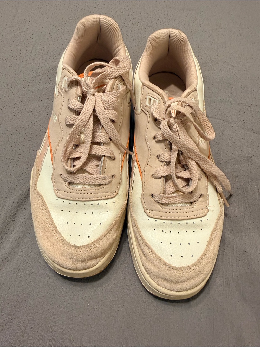 Reebok Beige Cream Low-Top Sneakers with Orange Accent